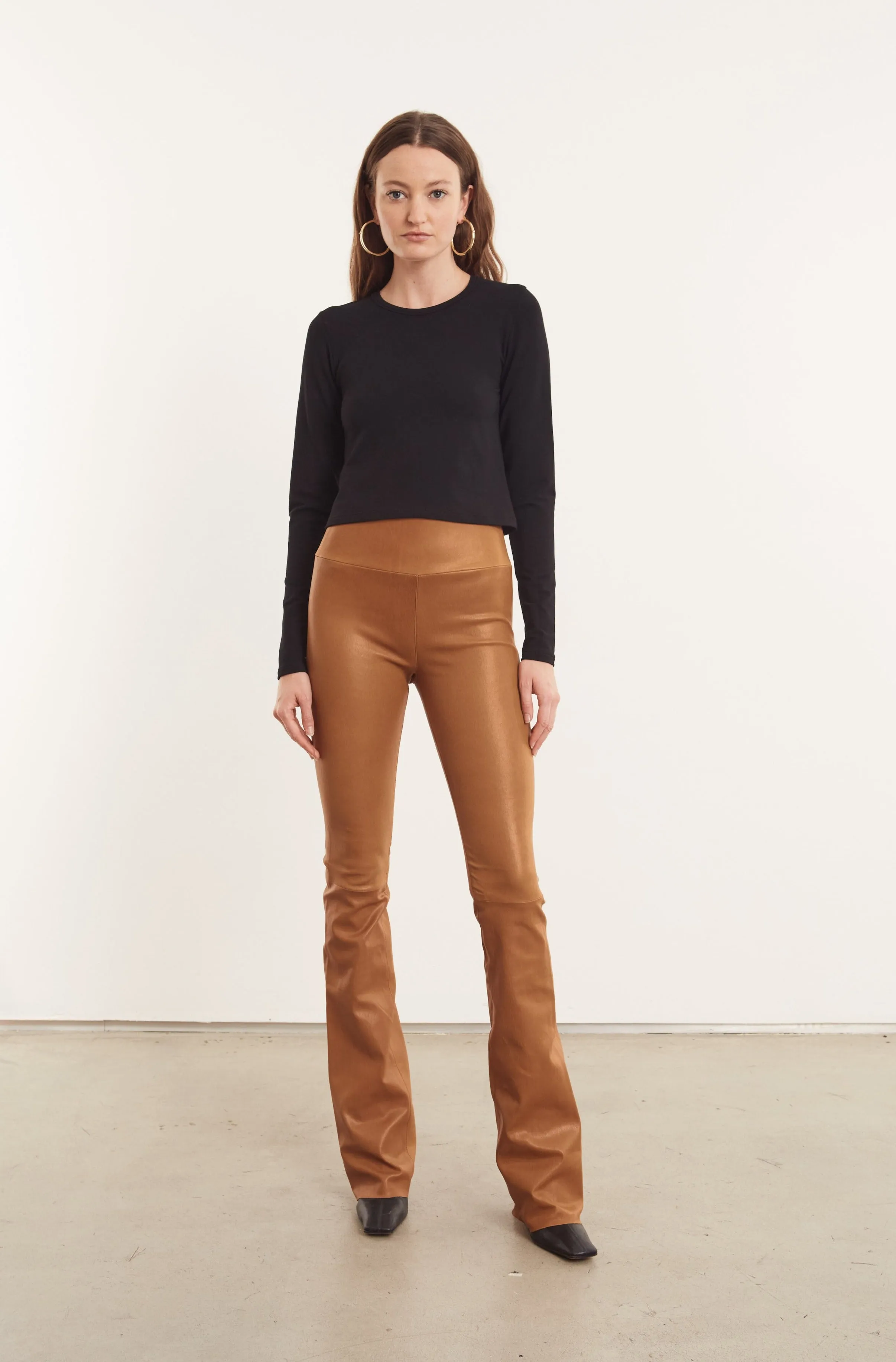 Camel Leather Micro Flare Pants sold by SPRWMN product image thumbnail 2