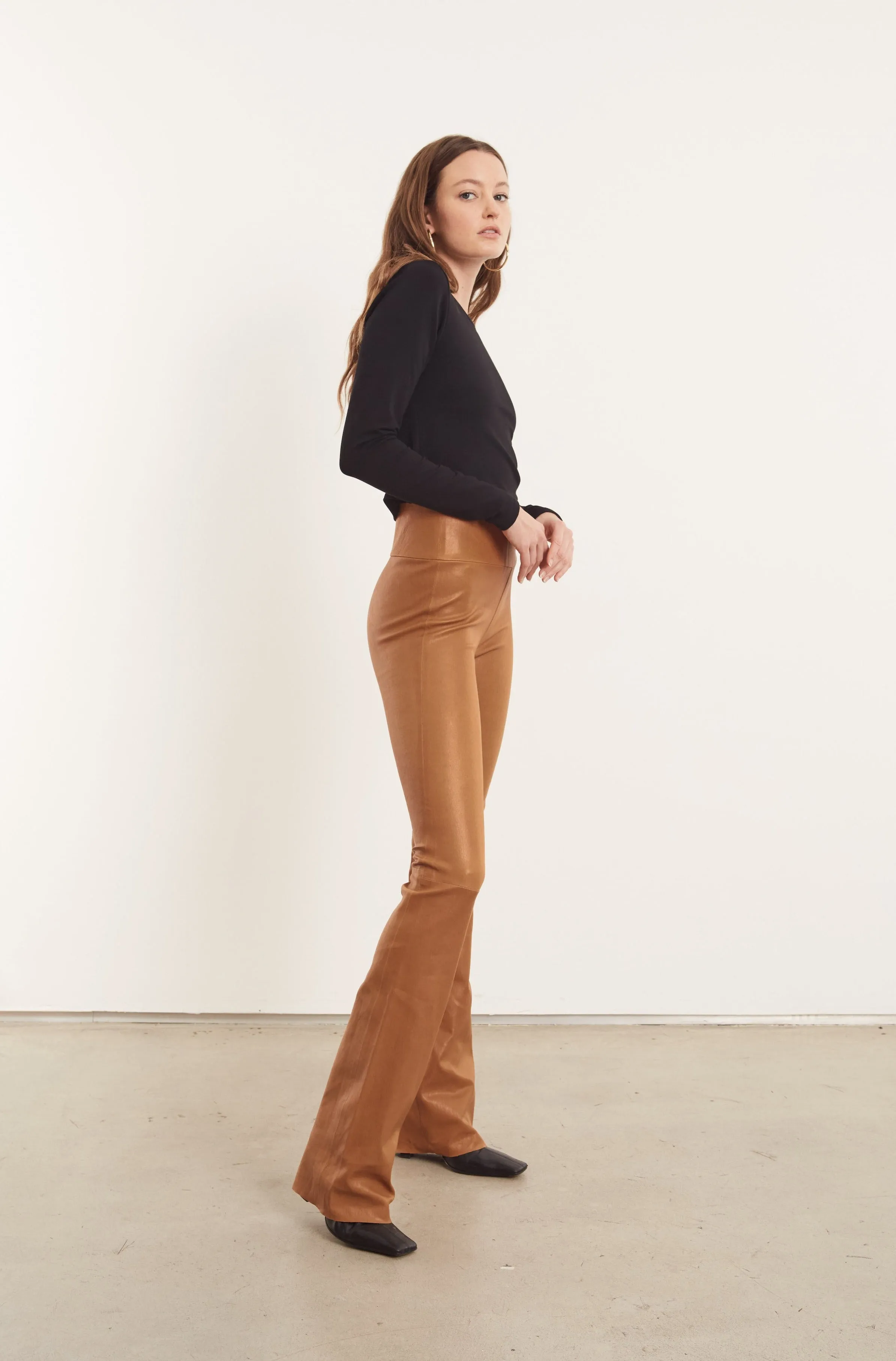 Camel Leather Micro Flare Pants sold by SPRWMN product image thumbnail 4