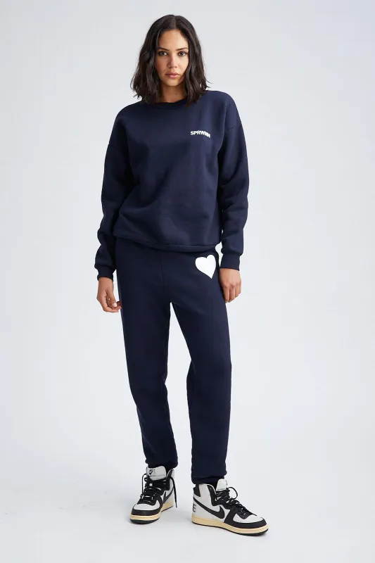 Navy Cotton Heart Sweatpants made by SPRWMN