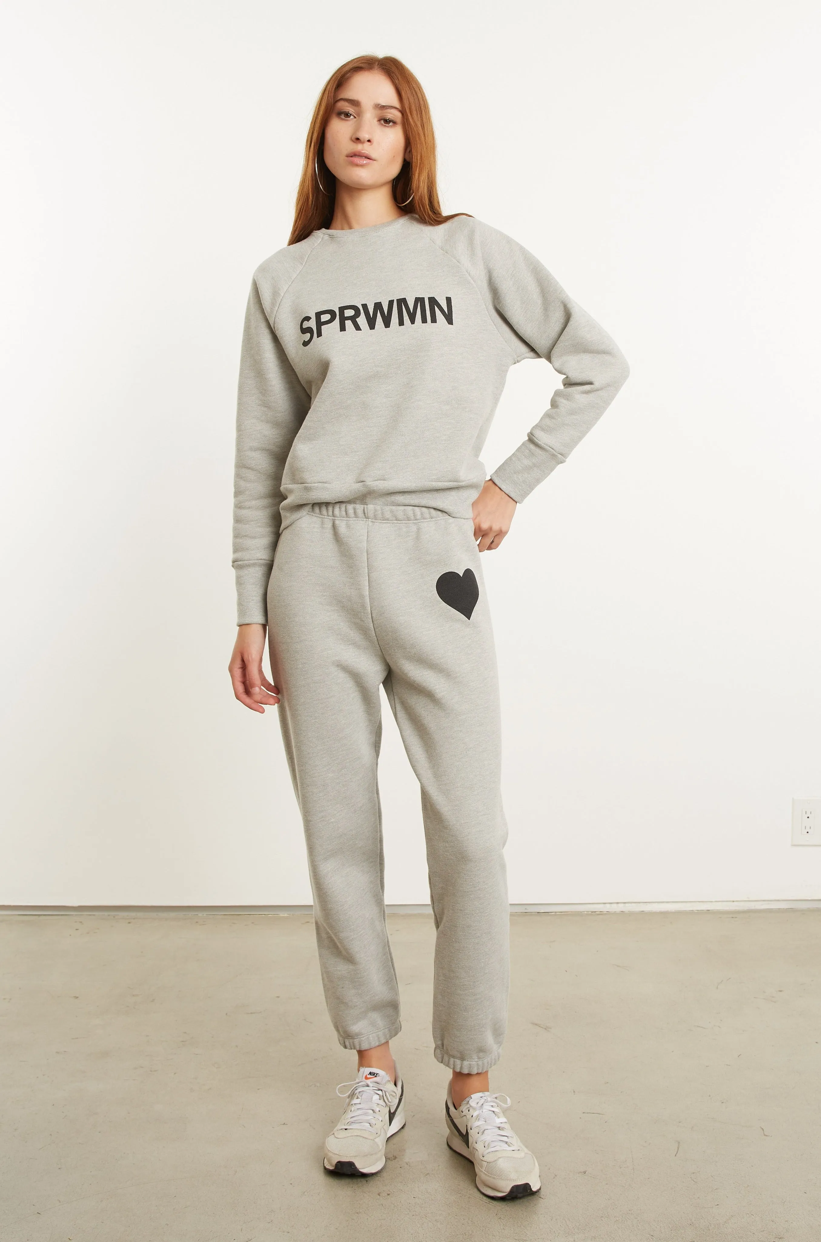 Heather Grey Heart Sweatpants sold by SPRWMN