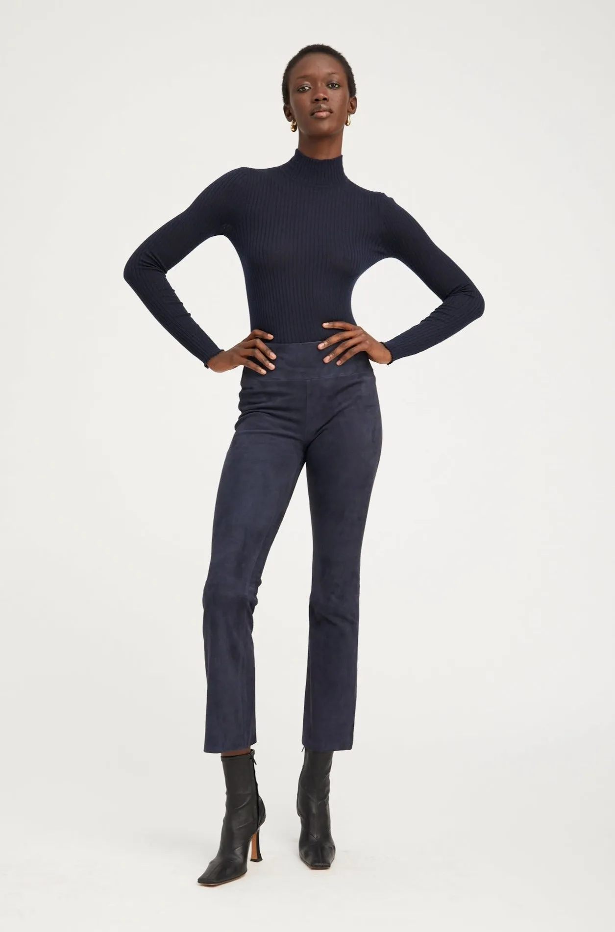 Navy Suede Ankle Flare sold by SPRWMN