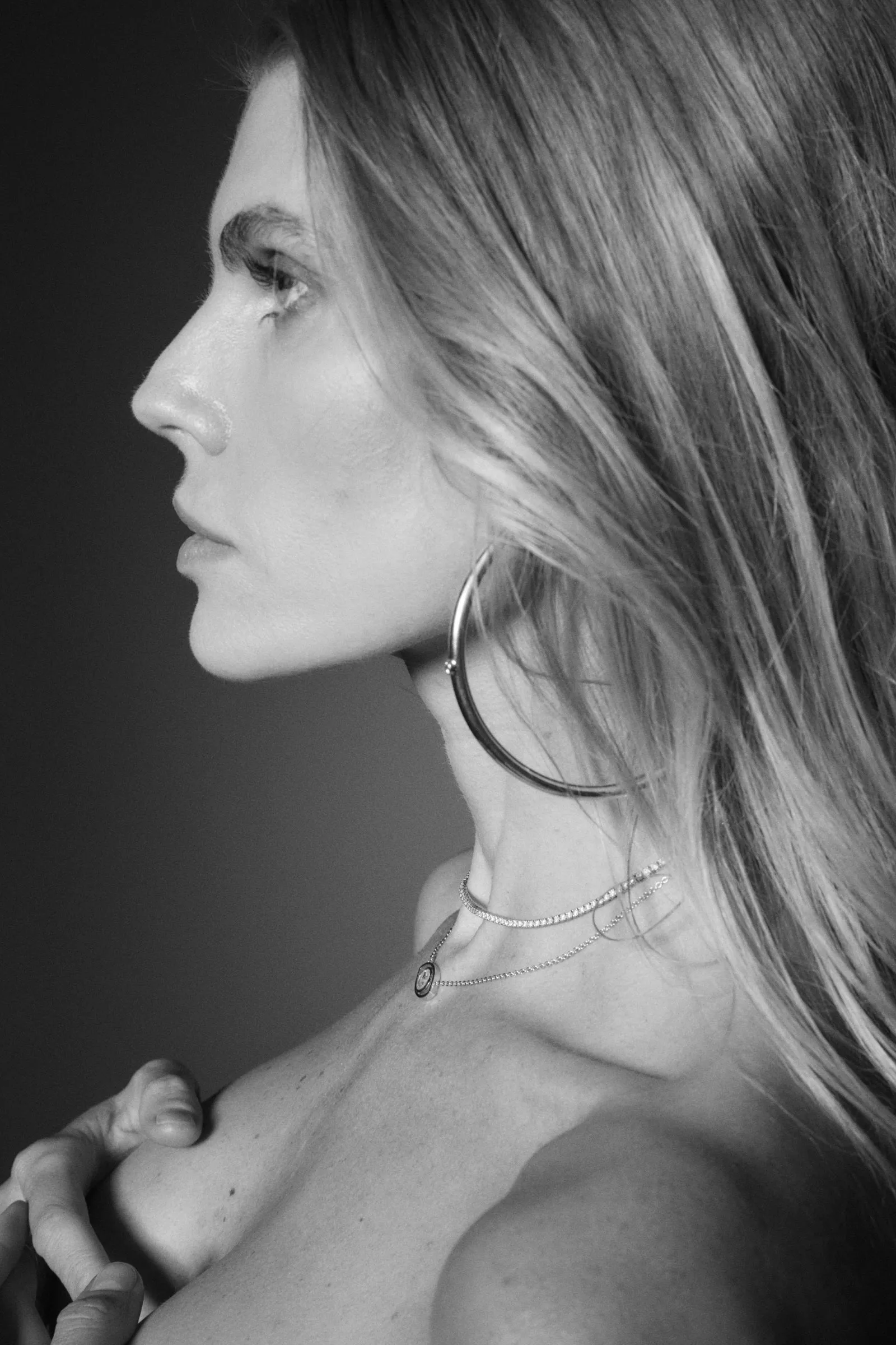 Diamond Bezel Hoop Earrings 70mm sold by SPRWMN product image thumbnail 2