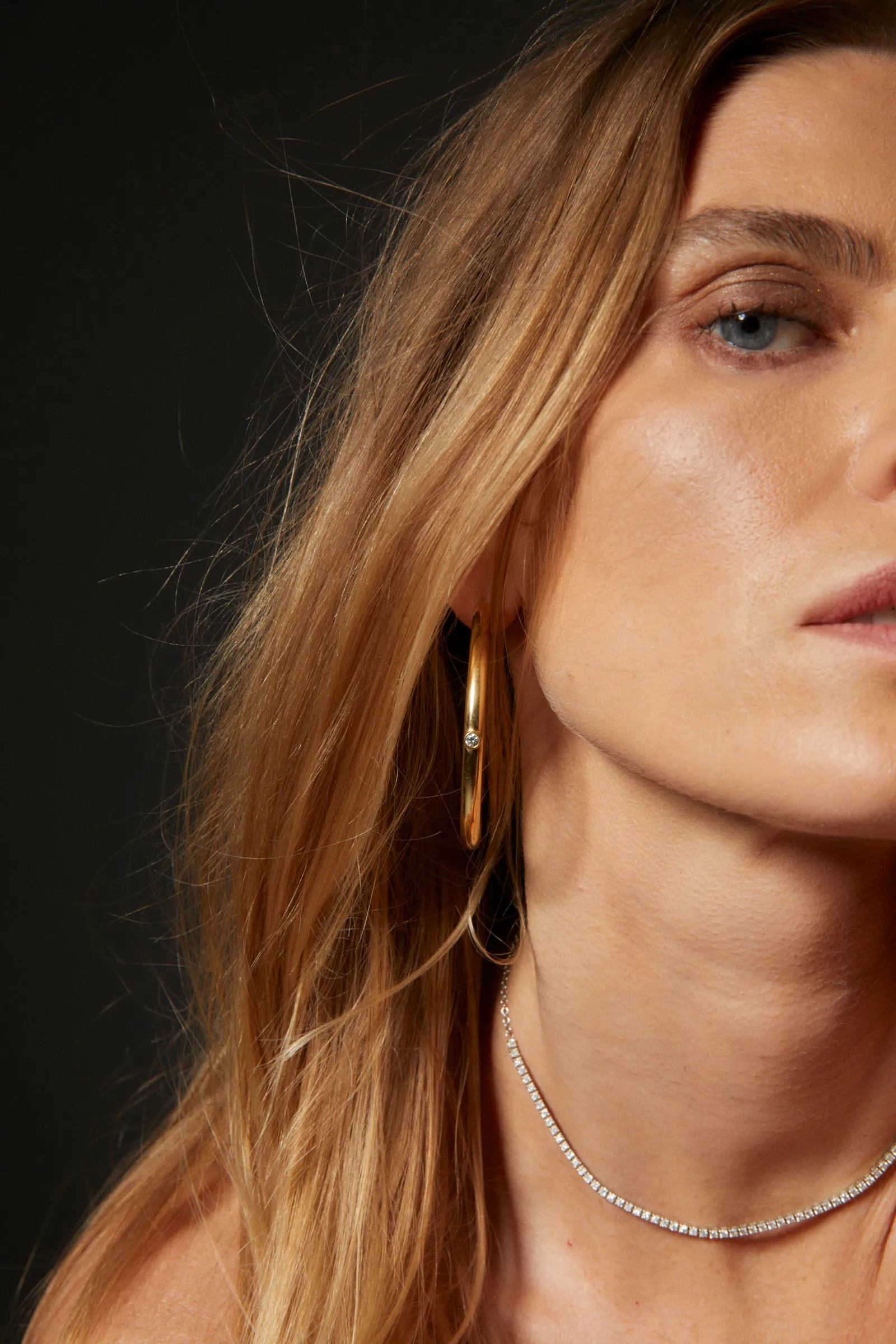 Diamond Bezel Hoop Earrings 50mm sold by SPRWMN product image thumbnail 2