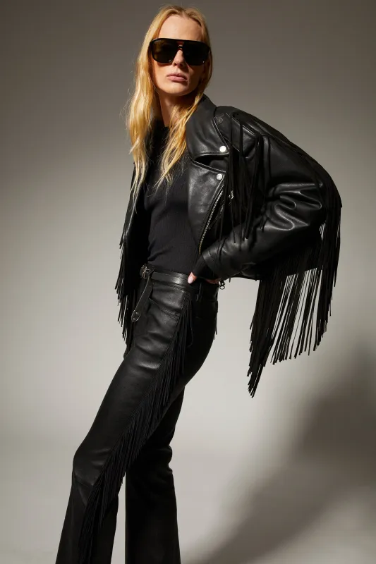 Leather Moto Fringe Jacket made by SPRWMN