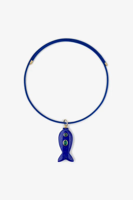 FISH CHARM NECKLACE MEDIUM AZURITE 2 made by SPRWMN