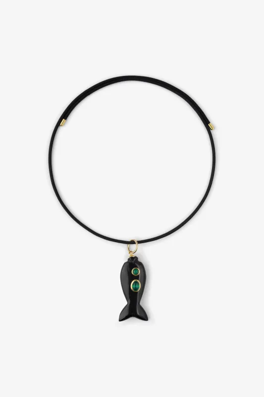 FISH CHARM NECKLACE MEDIUM ONYX 1 made by SPRWMN