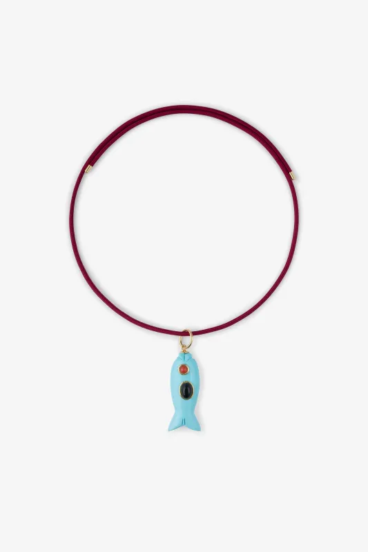 FISH CHARM NECKLACE SMALL TURQUOISE 1 made by SPRWMN