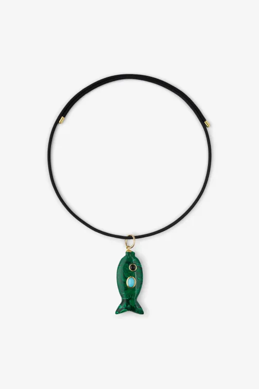 FISH CHARM NECKLACE SMALL MALACHITE 1 made by SPRWMN