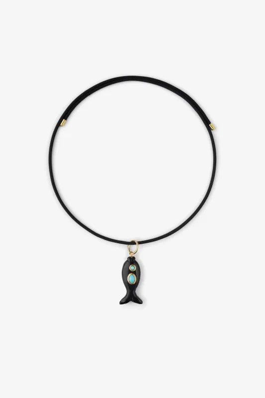 FISH CHARM NECKLACE SMALL ONYX 1 made by SPRWMN