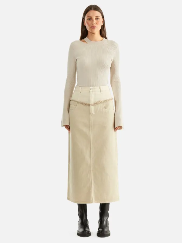 Rylie Two Tone Denim Maxi Skirt - Off White sold by Ena Pelly