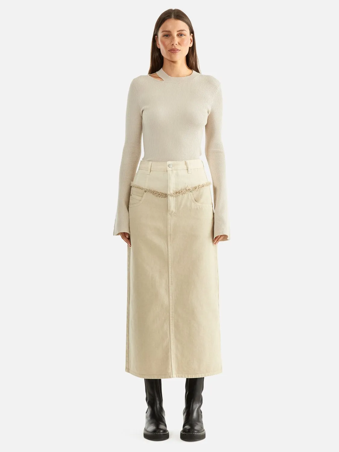 Rylie Two Tone Denim Maxi Skirt - Off White sold by Ena Pelly