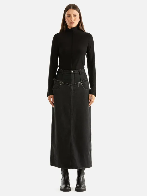 Rylie Two Tone Denim Maxi Skirt - Washed Black/ Charcoal sold by Ena Pelly