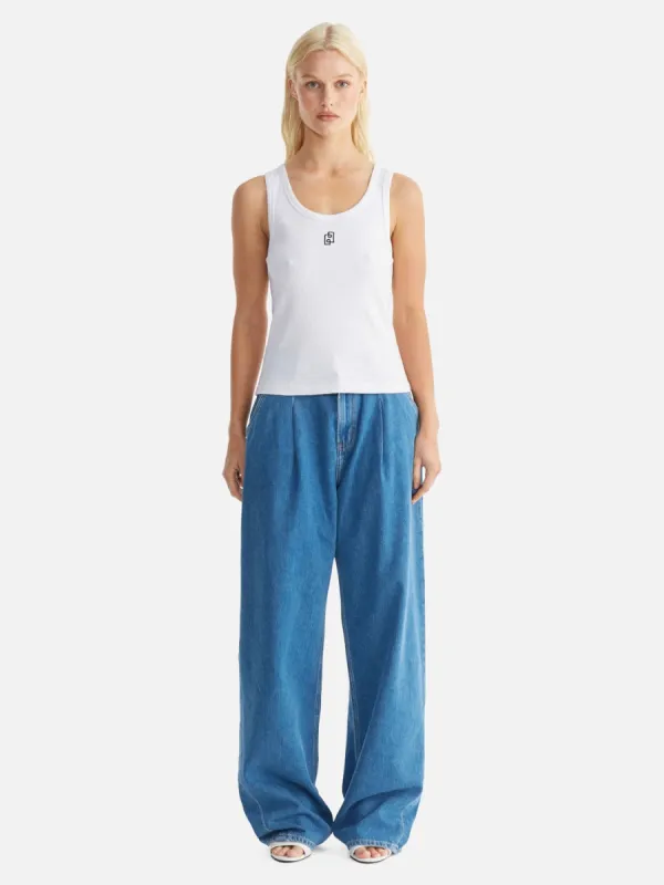 Kendall Monogram Tank - White sold by Ena Pelly