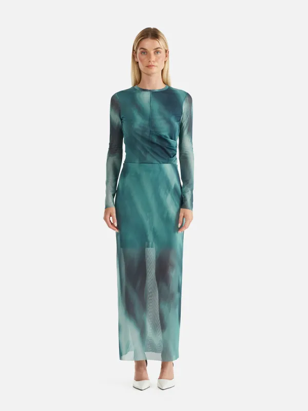 LOU SLIP MAXI SKIRT - Green Abstract Print sold by Ena Pelly