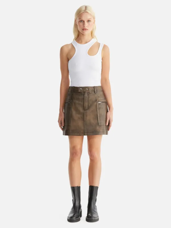 Lennie Leather Mini Skirt - Worn Brown sold by Ena Pelly