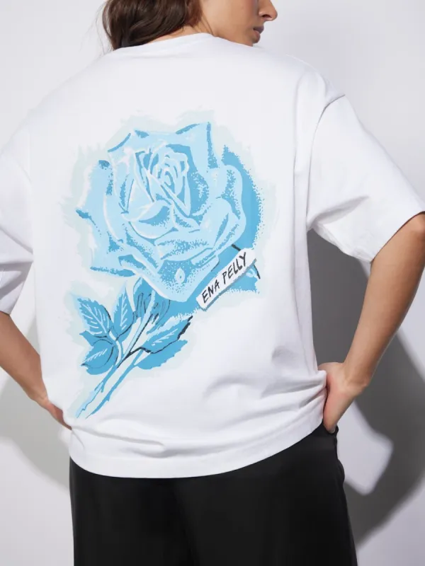 BLUE ROSE TEE - White sold by Ena Pelly