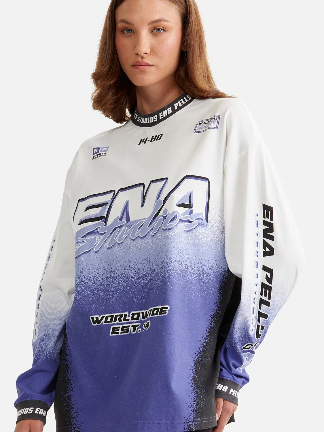 Racer Long Sleeve Tee - White/Iris sold by Ena Pelly product image thumbnail 4