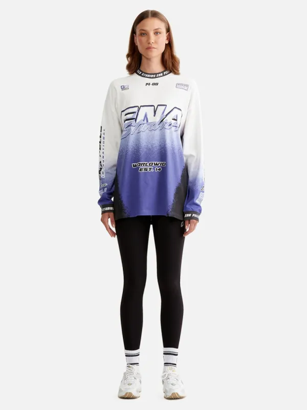 Racer Long Sleeve Tee - White/Iris sold by Ena Pelly