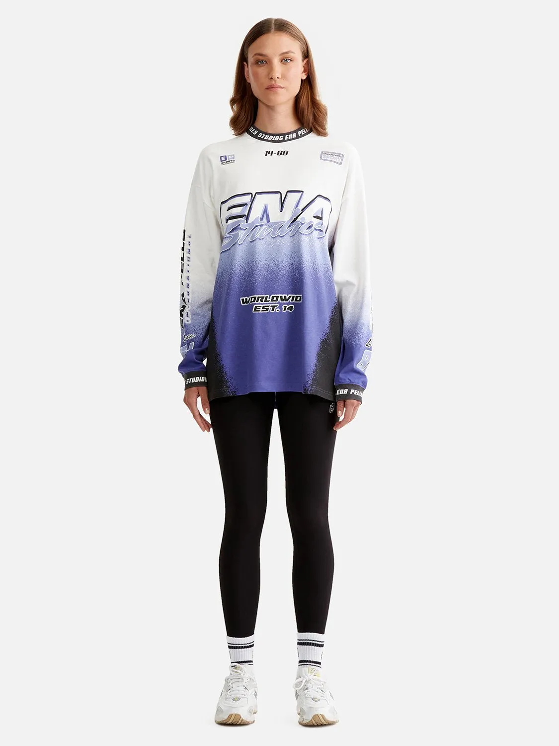Racer Long Sleeve Tee - White/Iris sold by Ena Pelly