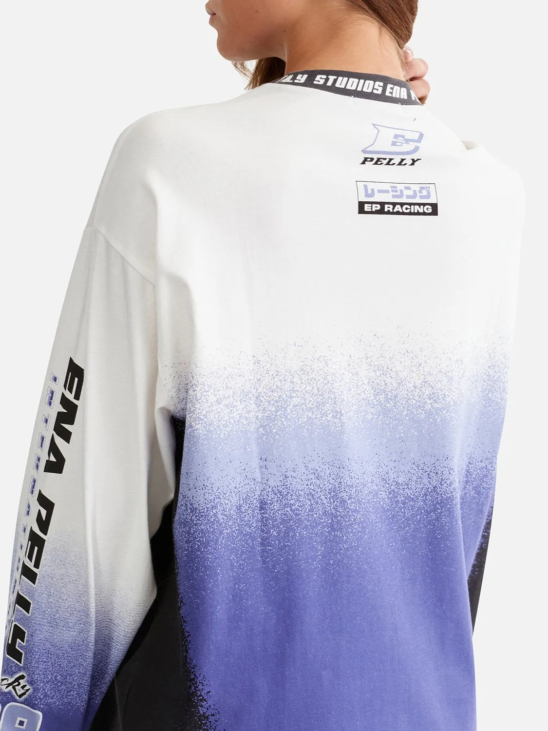 Racer Long Sleeve Tee - White/Iris sold by Ena Pelly product image thumbnail 5