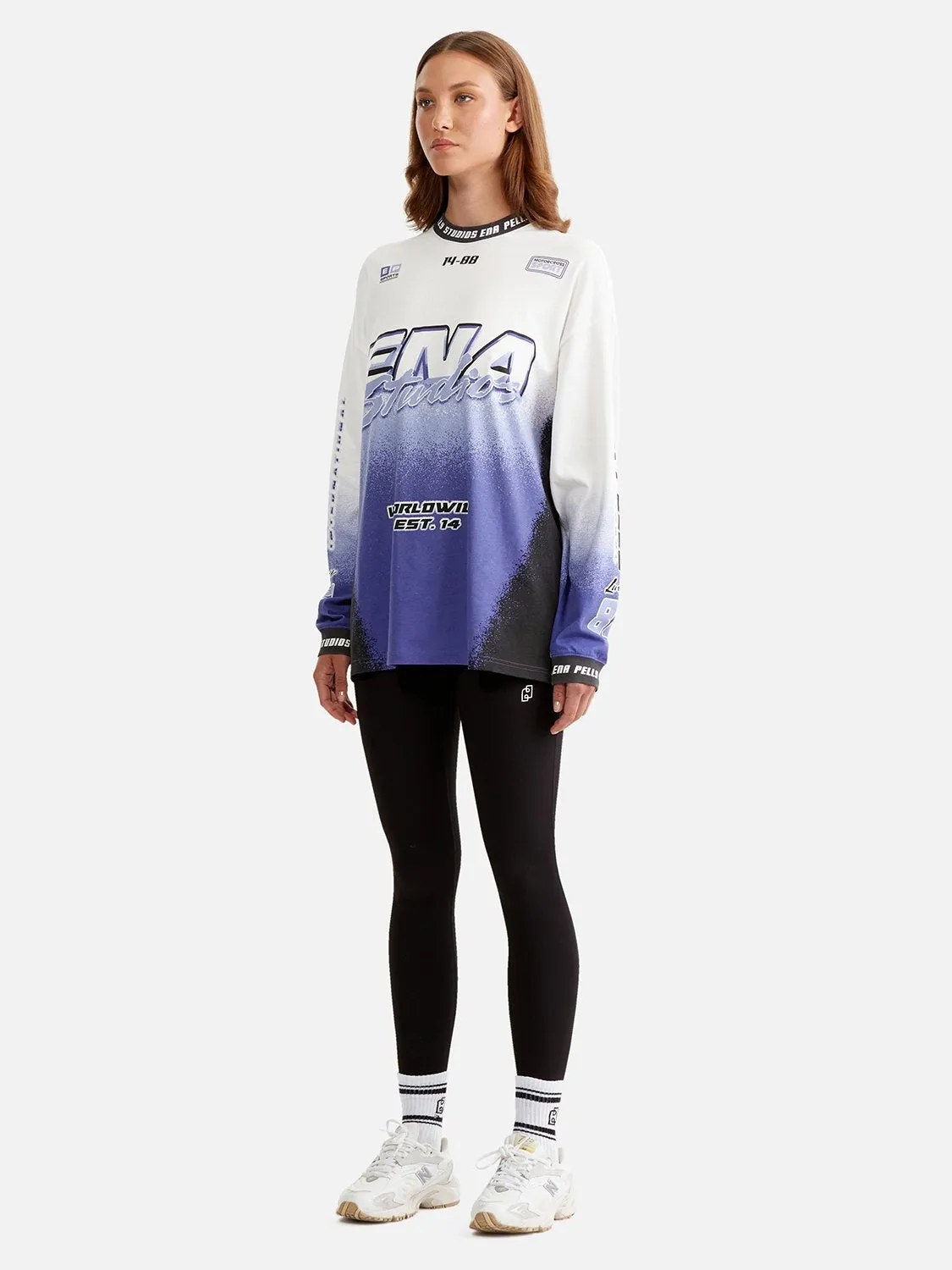 Racer Long Sleeve Tee - White/Iris sold by Ena Pelly product image thumbnail 2