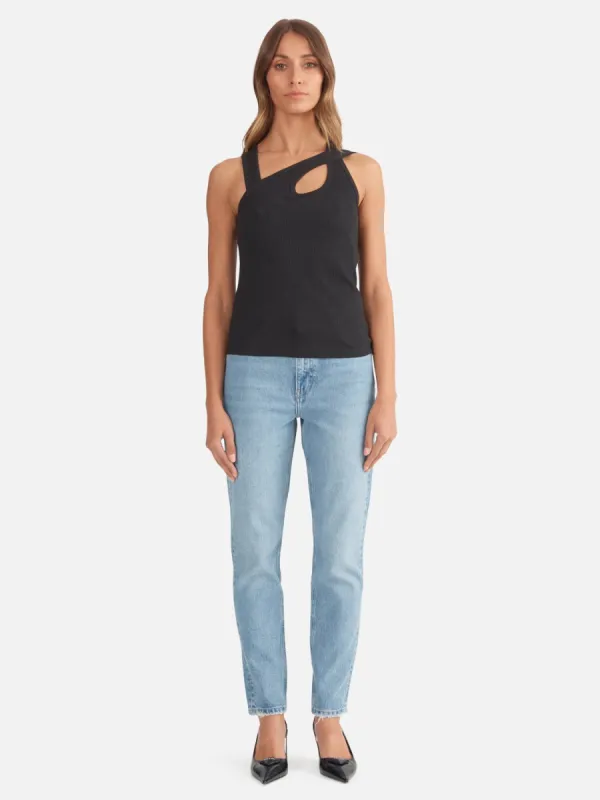 Emma Ribbed Asymmetric Top - Black sold by Ena Pelly