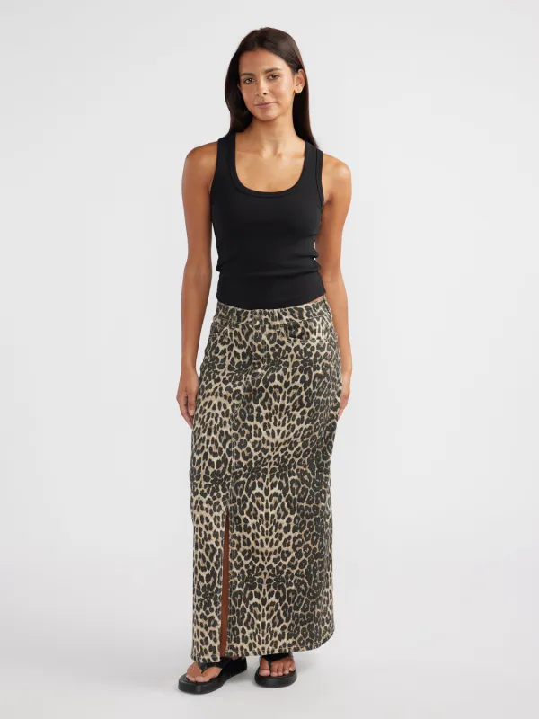 SURI DENIM MAXI SKIRT - Leopard Print sold by Ena Pelly