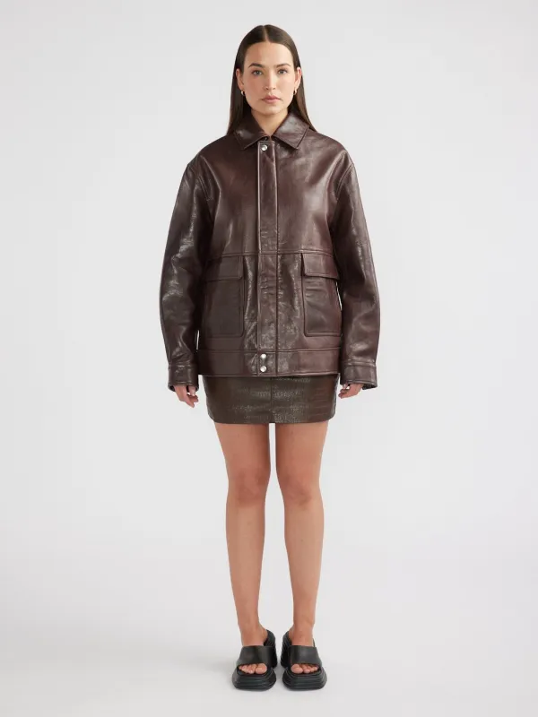 WREN LEATHER JACKET - Chocolate sold by Ena Pelly
