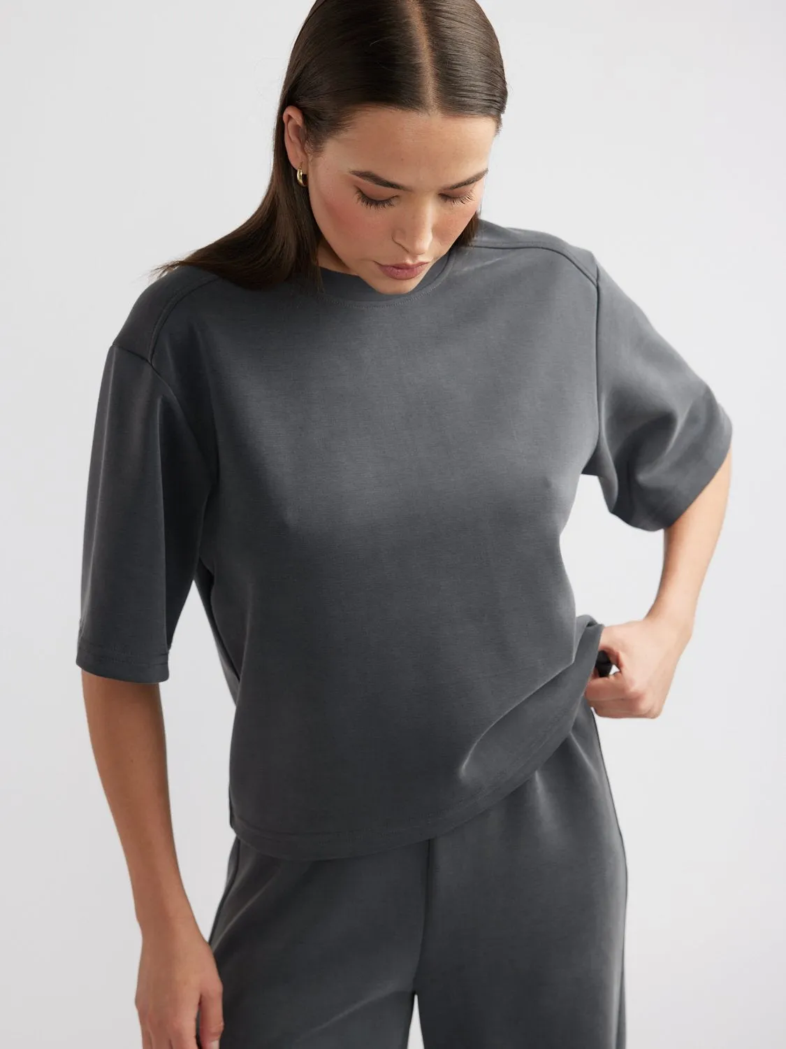 ALESSA RELAXED SOFT JERSEY TEE - Charcoal sold by Ena Pelly product image thumbnail 2