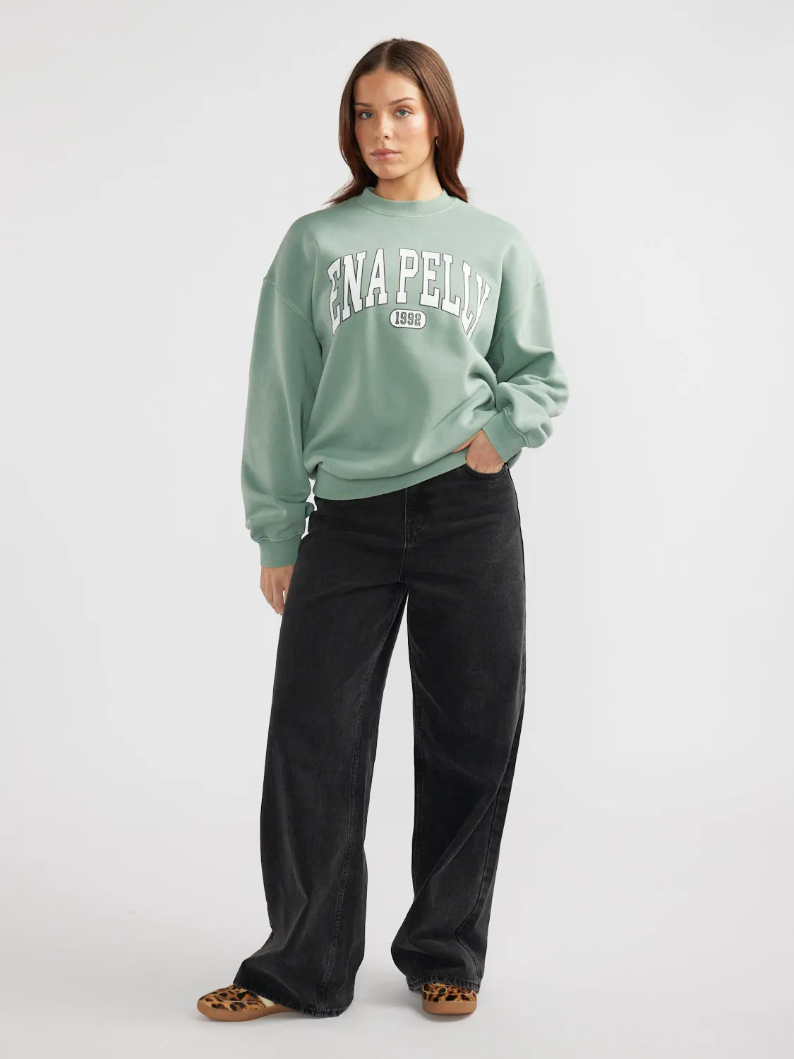 COLLEGIATE SWEATSHIRT - Olive sold by Ena Pelly