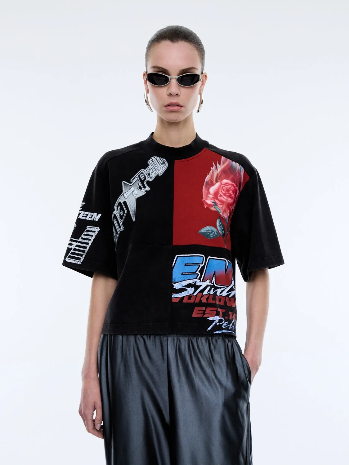 FLAMING ROSE PATCHWORK TEE sold by Ena Pelly product image thumbnail 5