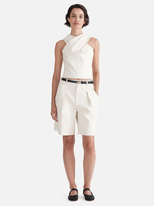 Lewie Leather Wrap Neck Top - Vintage White sold by Ena Pelly