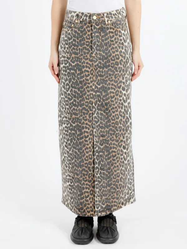 Leopard Print Denim Maxi Skirt sold by gravitypope