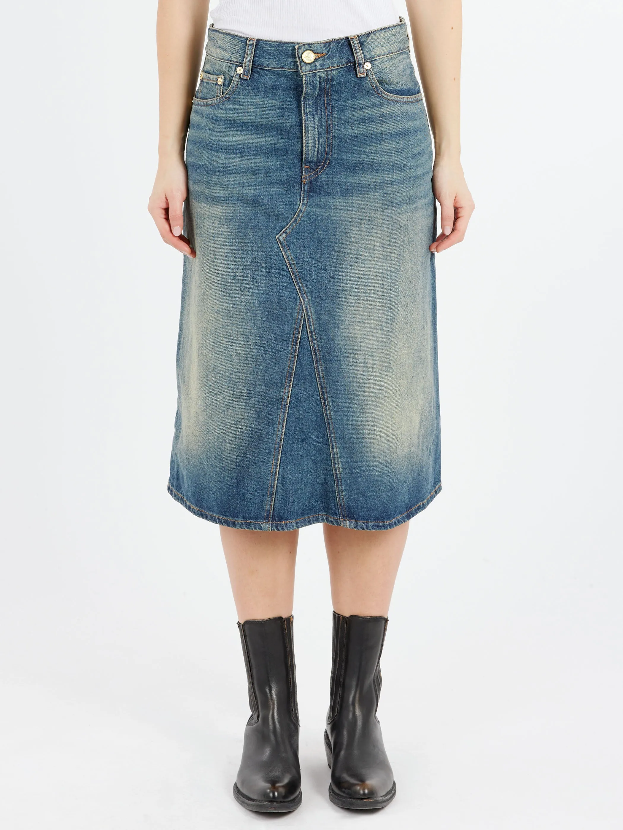 Heavy Washed Denim Midi Skirt sold by gravitypope