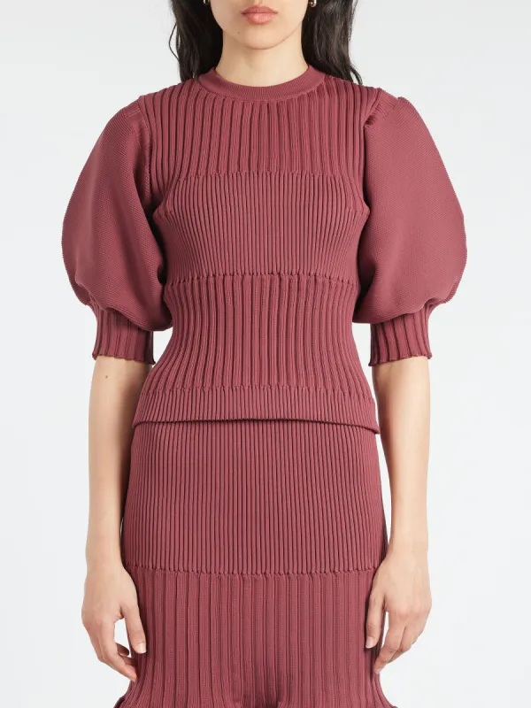 Fluted Short Puff Sleeve Cropped Top sold by gravitypope