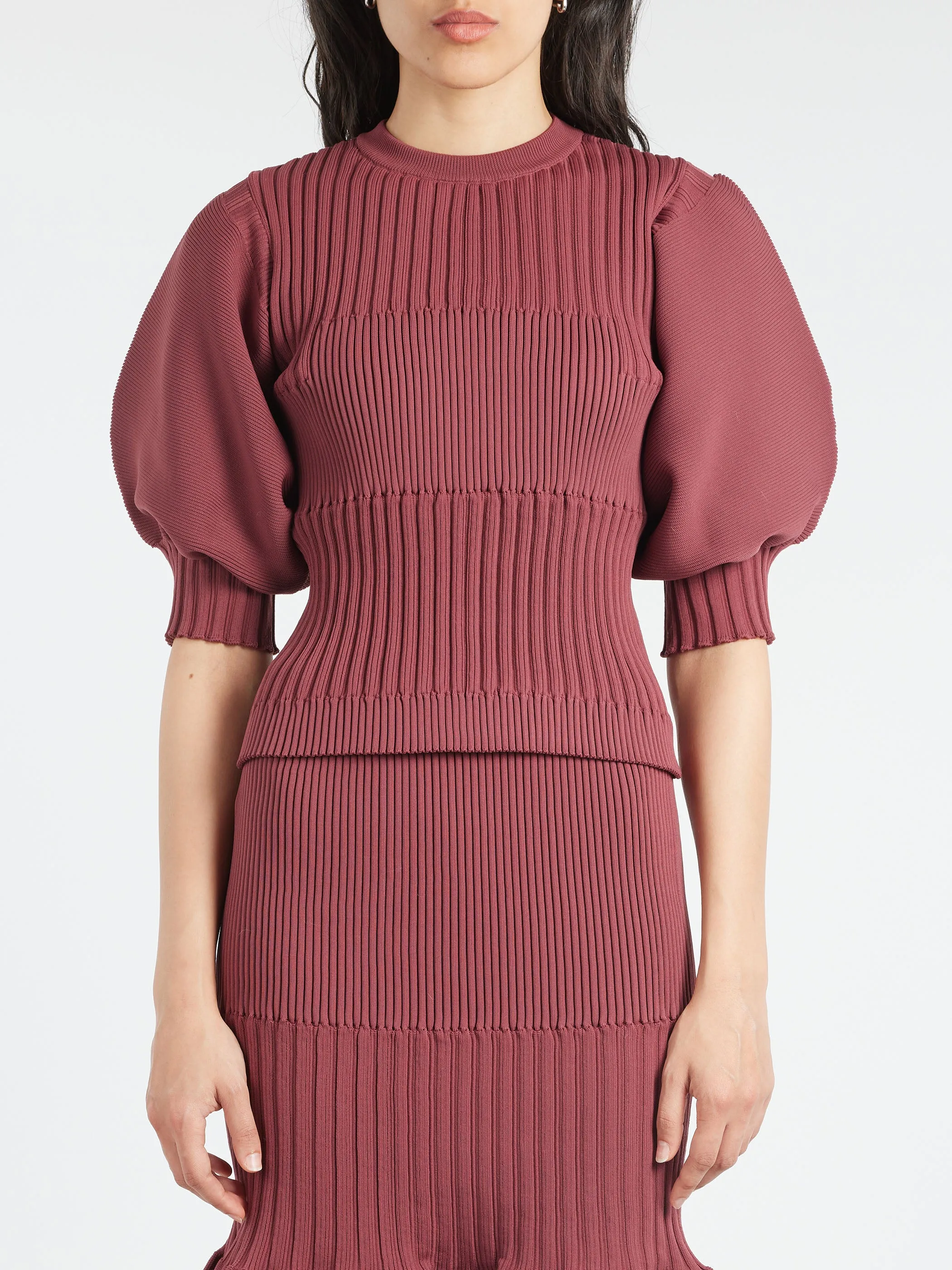 Fluted Short Puff Sleeve Cropped Top sold by gravitypope