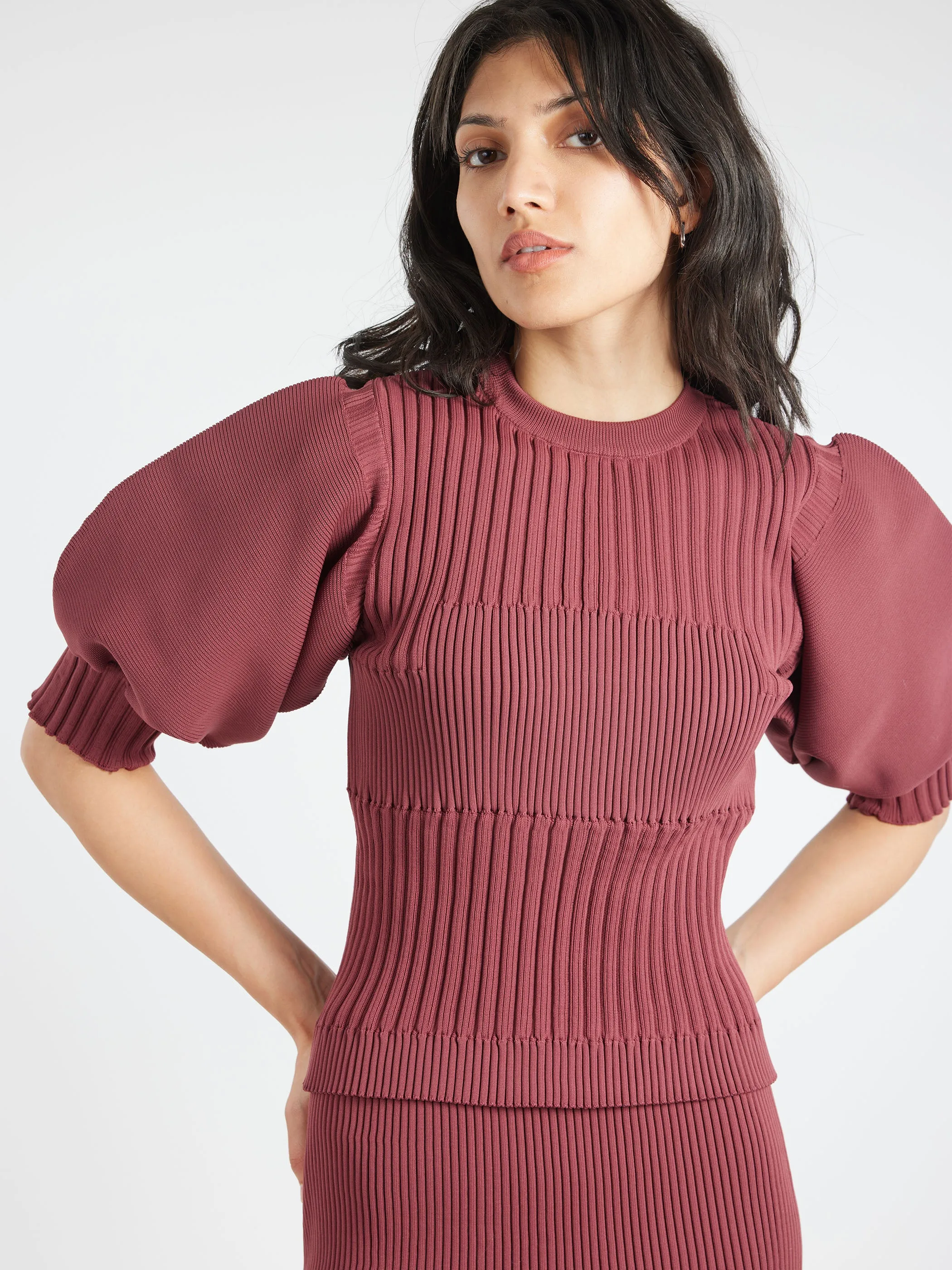 Fluted Short Puff Sleeve Cropped Top sold by gravitypope product image thumbnail 3