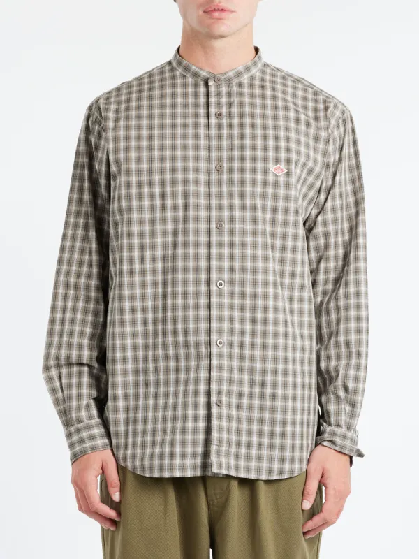 Cotton Broadcloth Band Collar Shirt made by Danton