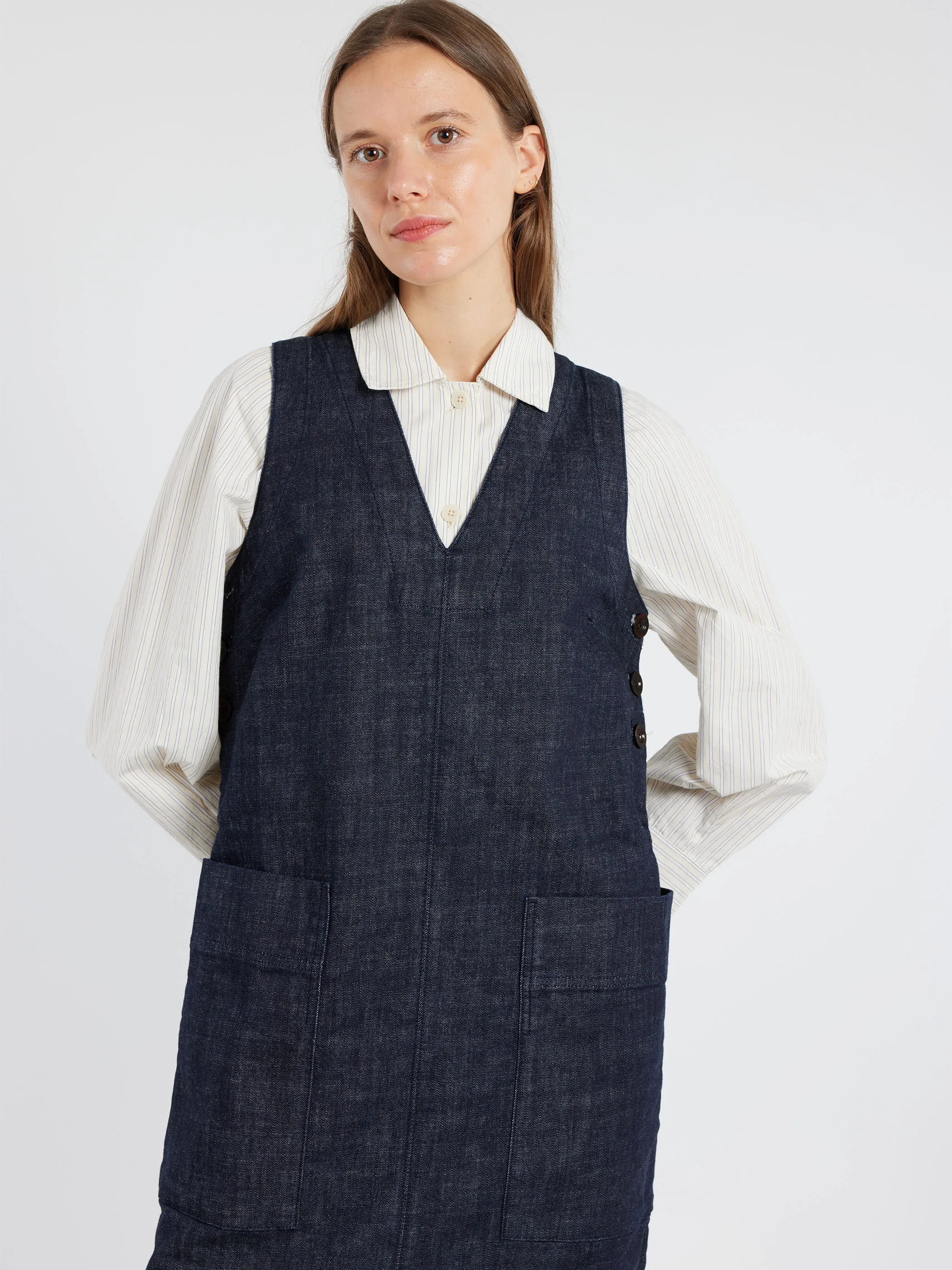 V-Neck Denim Pinafore Dress sold by gravitypope product image thumbnail 4