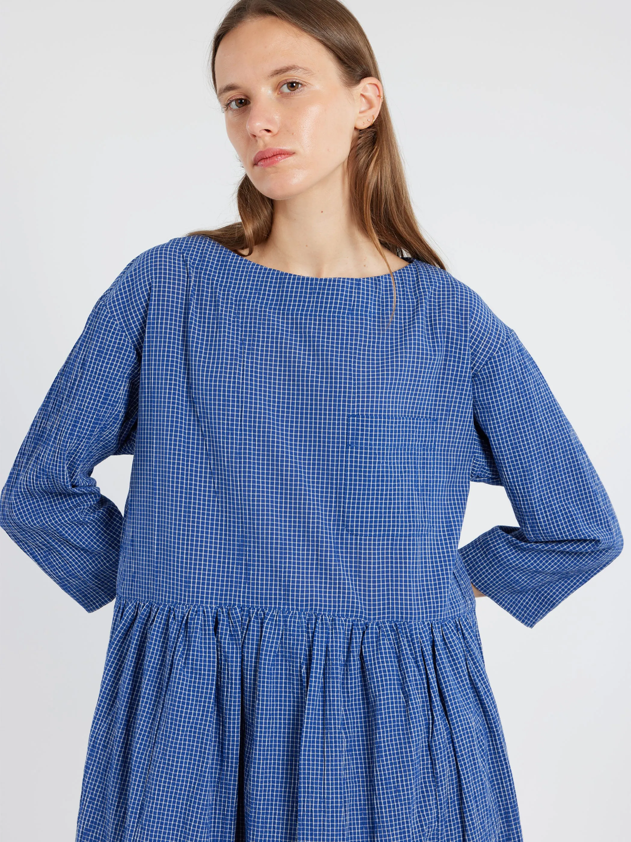 Check Crinkle Cotton Boat Neck Dress sold by gravitypope product image thumbnail 4
