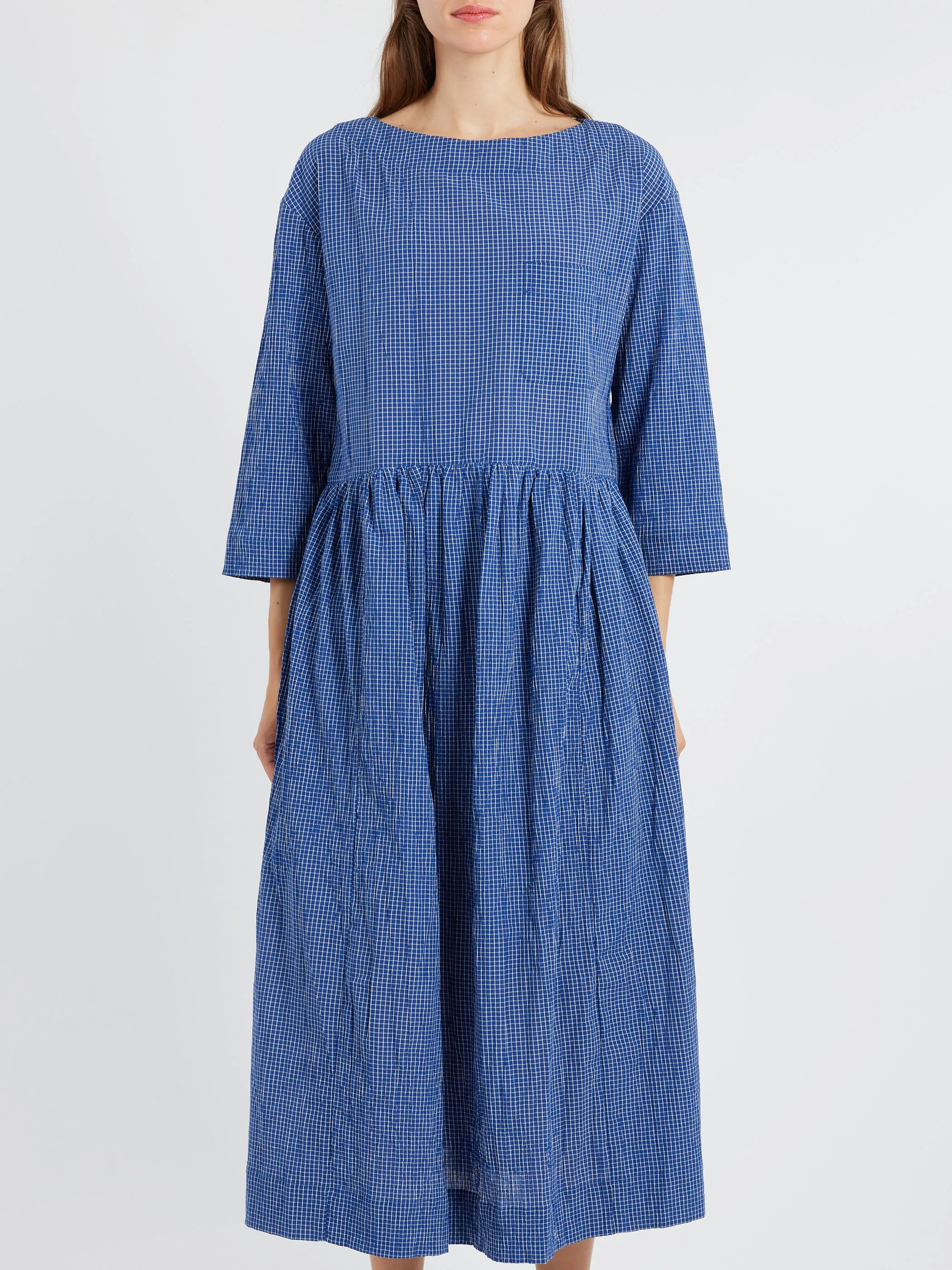 Check Crinkle Cotton Boat Neck Dress sold by gravitypope