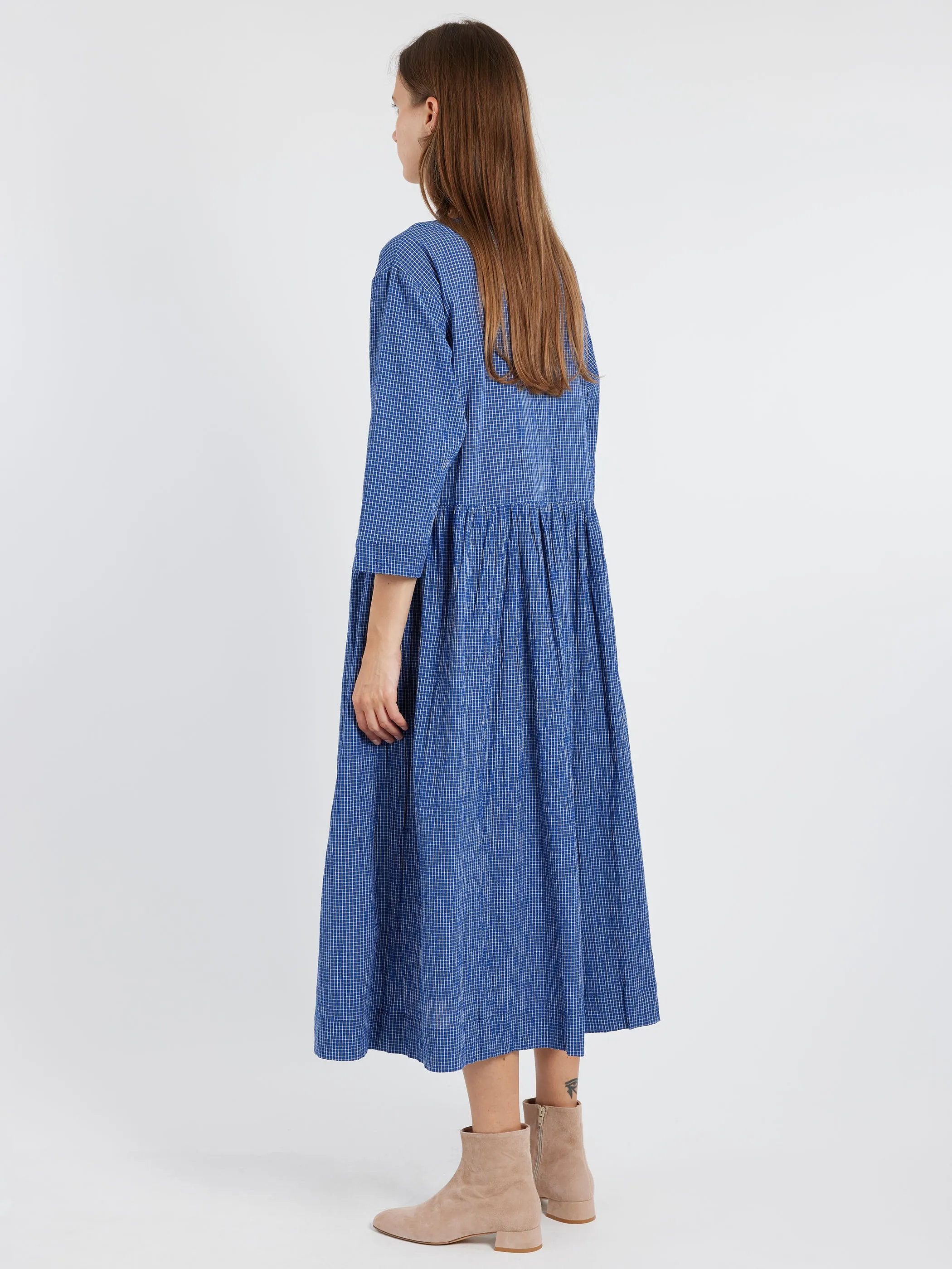 Check Crinkle Cotton Boat Neck Dress sold by gravitypope product image thumbnail 3