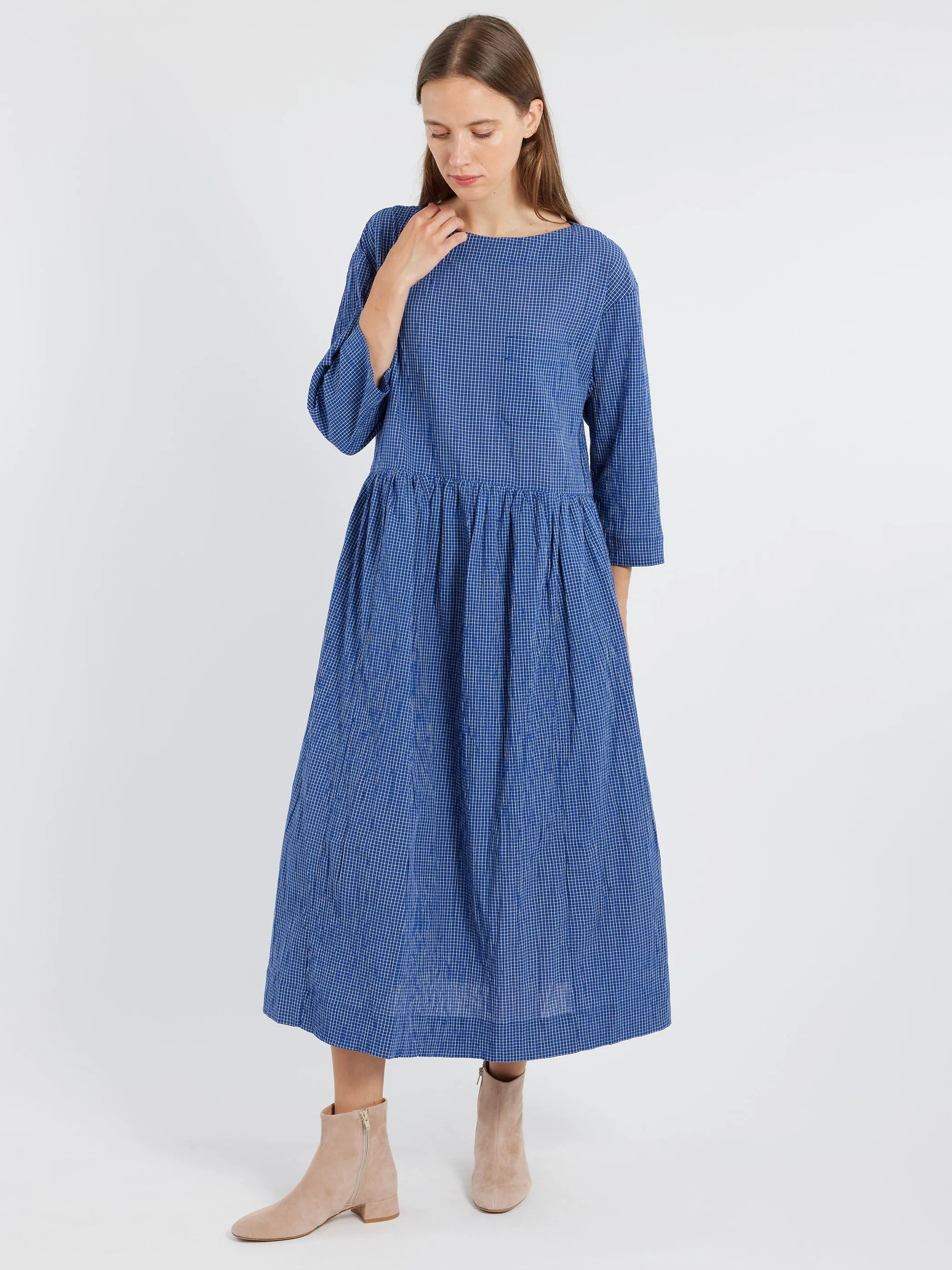 Check Crinkle Cotton Boat Neck Dress sold by gravitypope product image thumbnail 2