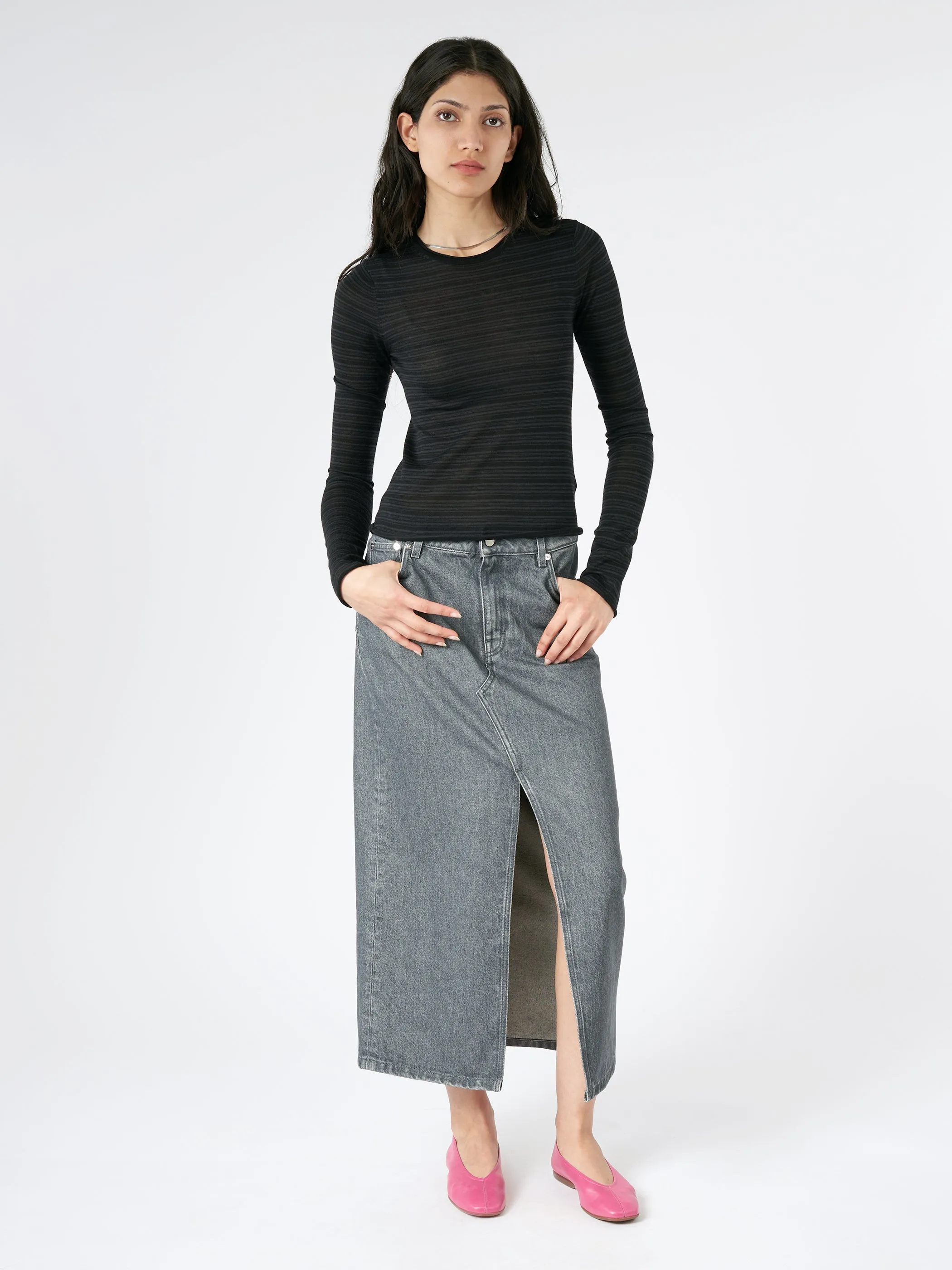 Long Slit Denim Skirt sold by gravitypope product image thumbnail 2