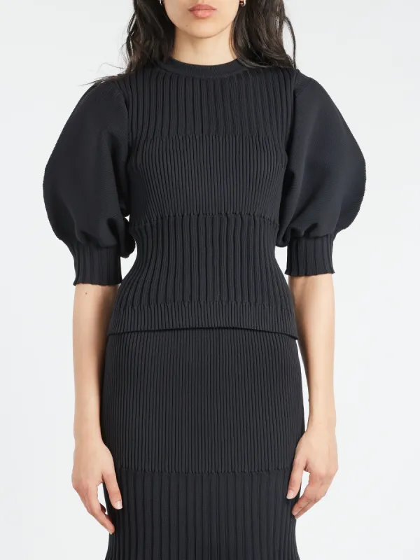 Fluted Short Puff Sleeve Cropped Top sold by gravitypope