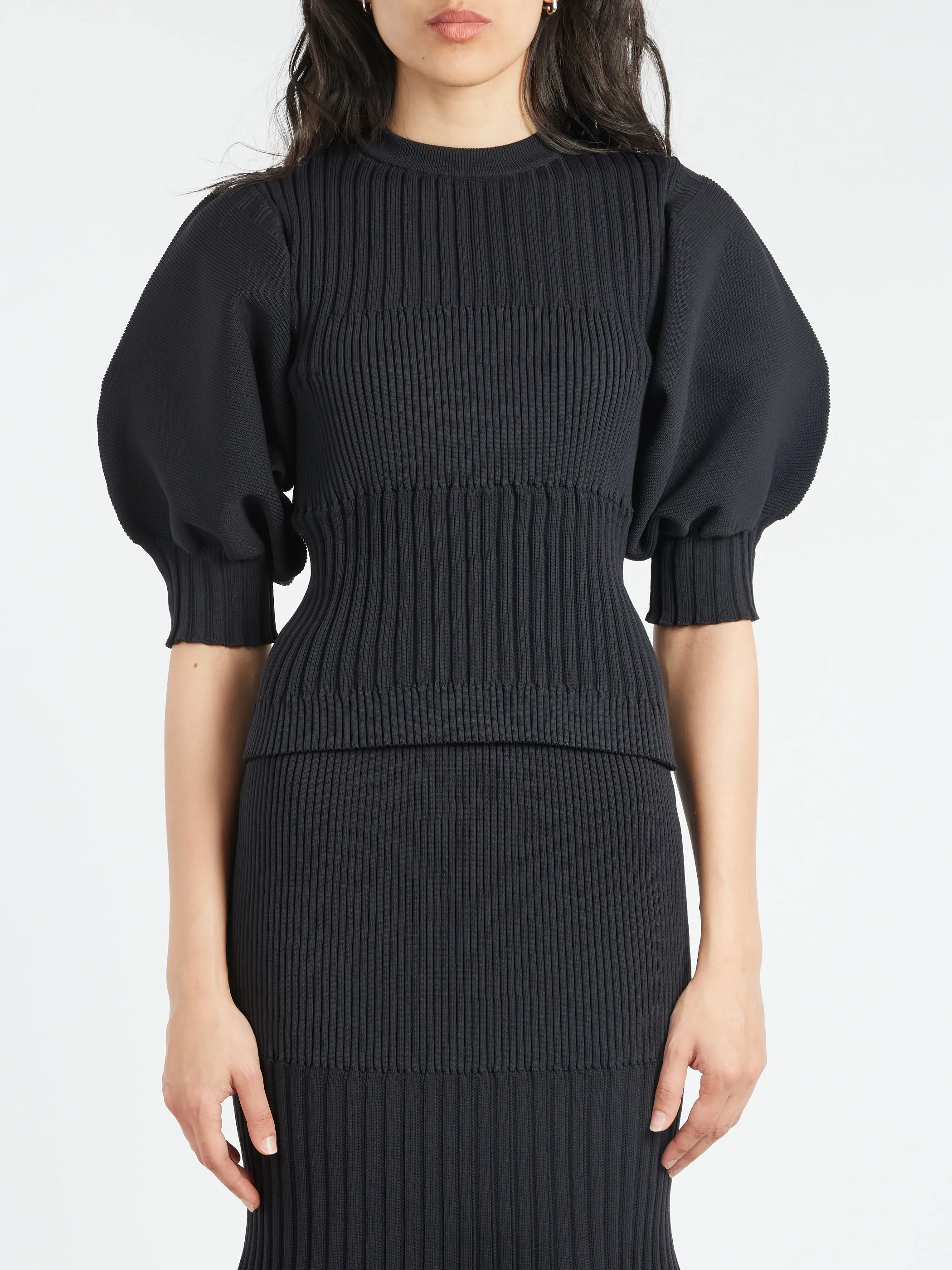 Fluted Short Puff Sleeve Cropped Top sold by gravitypope