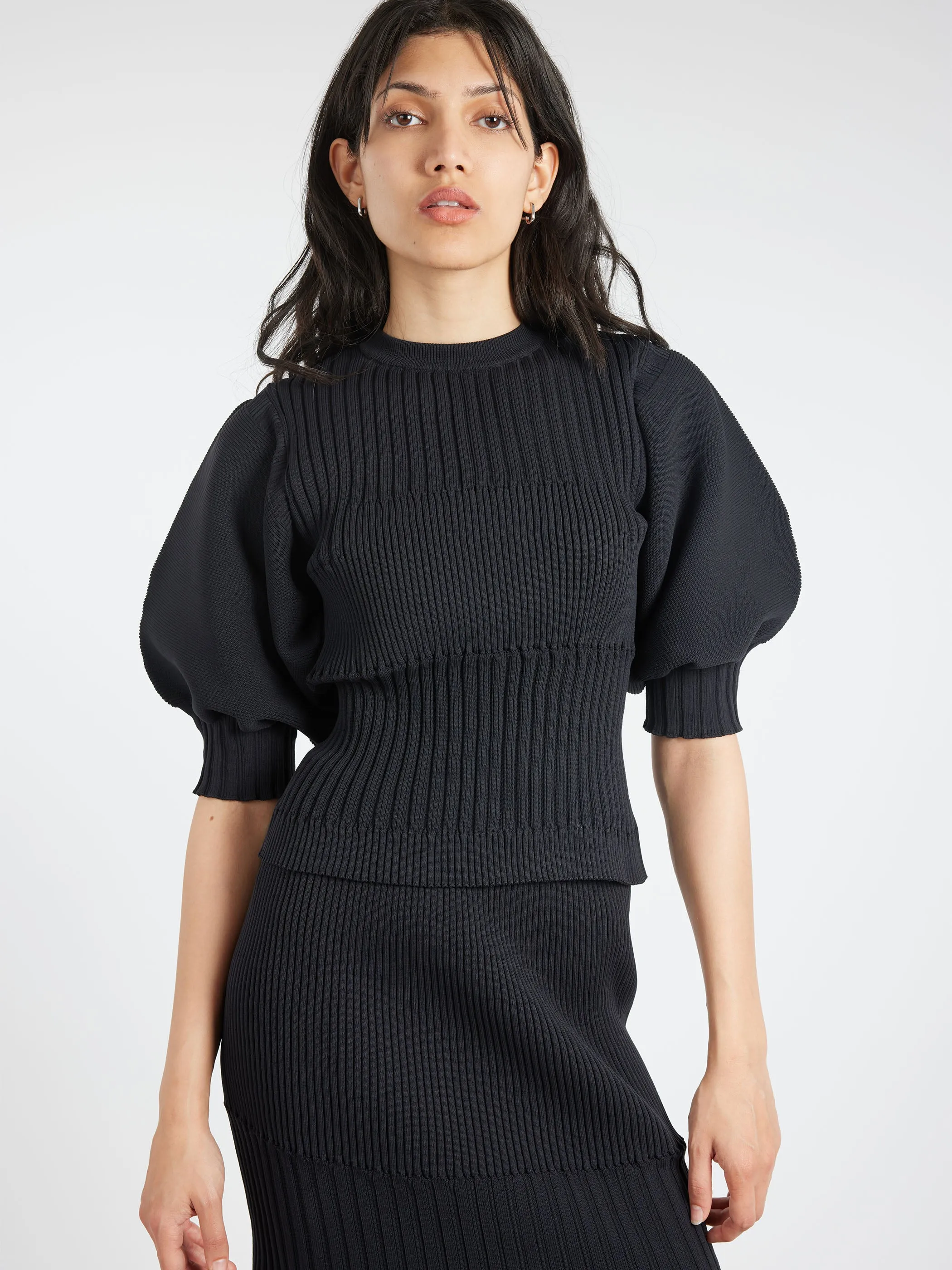 Fluted Short Puff Sleeve Cropped Top sold by gravitypope product image thumbnail 4