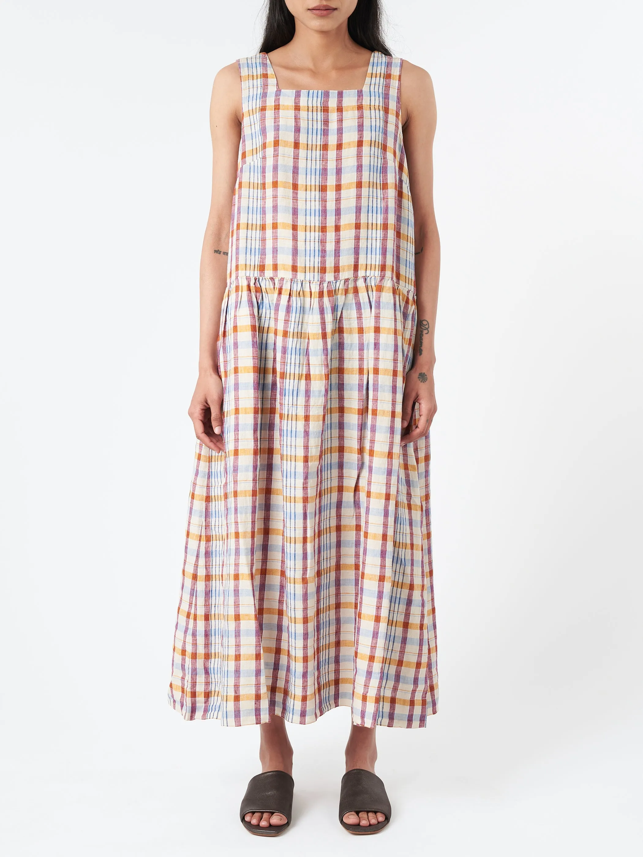 Check Linen Dropped Waist Dress sold by gravitypope