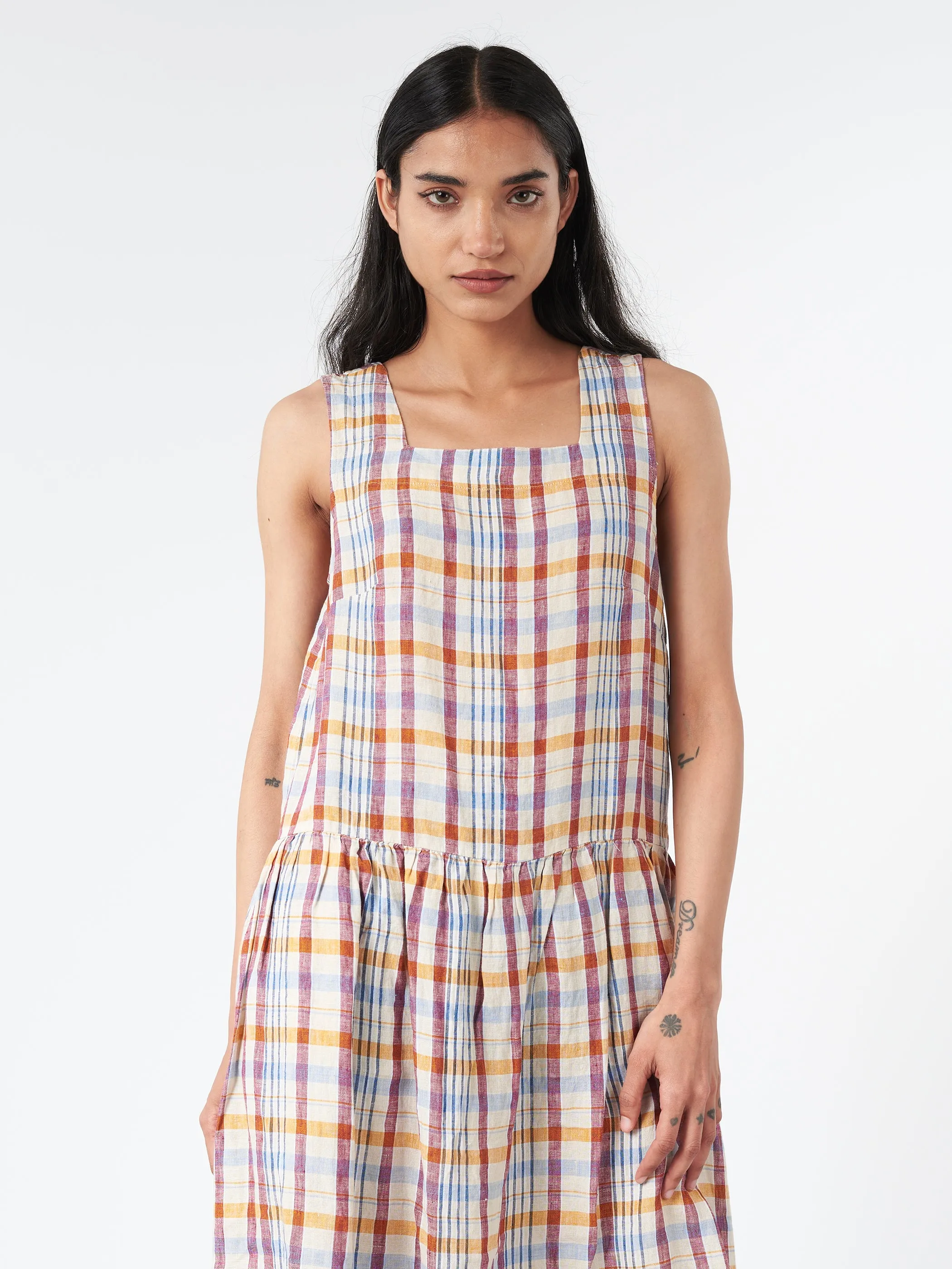 Check Linen Dropped Waist Dress sold by gravitypope product image thumbnail 2