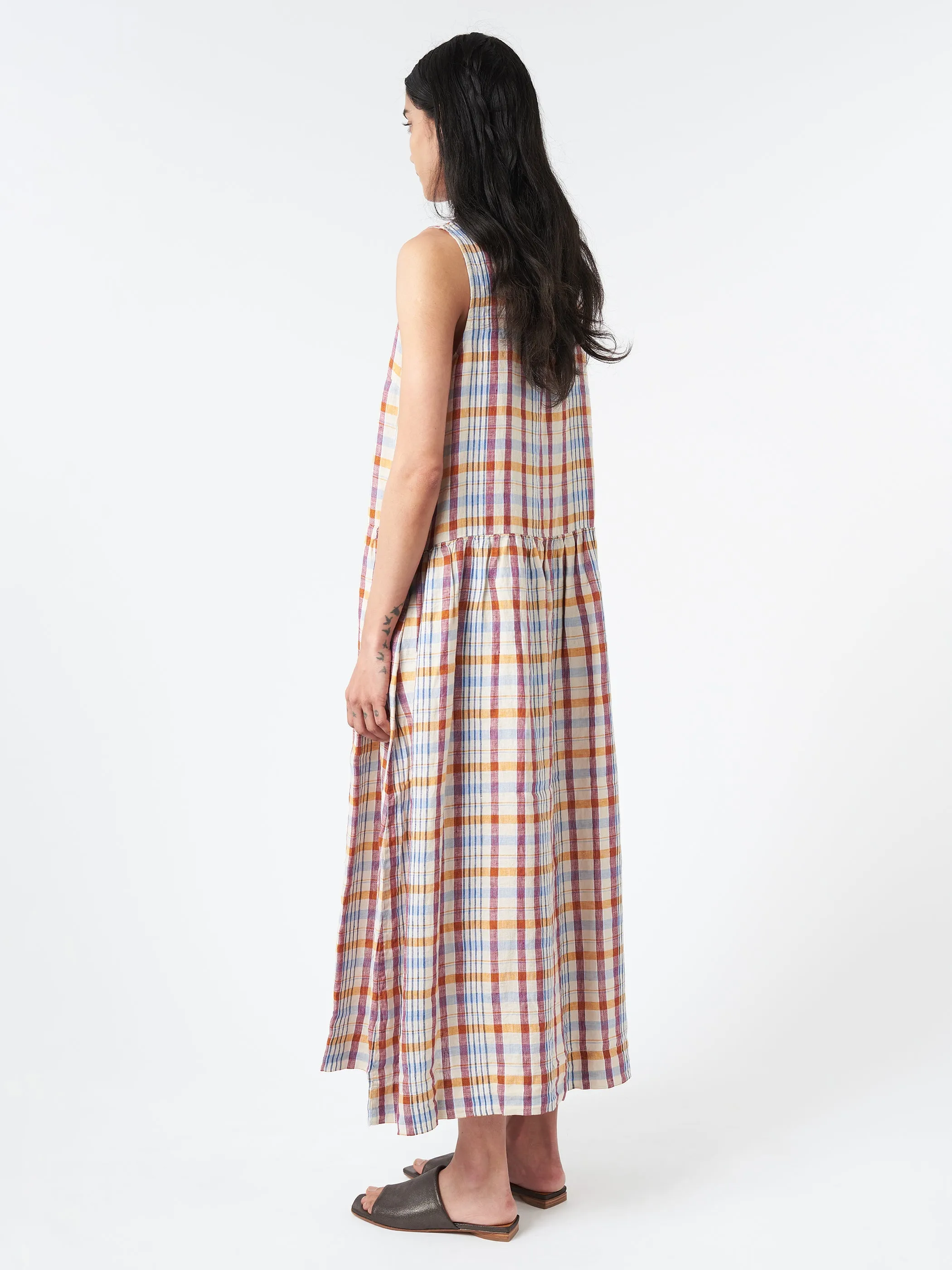 Check Linen Dropped Waist Dress sold by gravitypope product image thumbnail 3